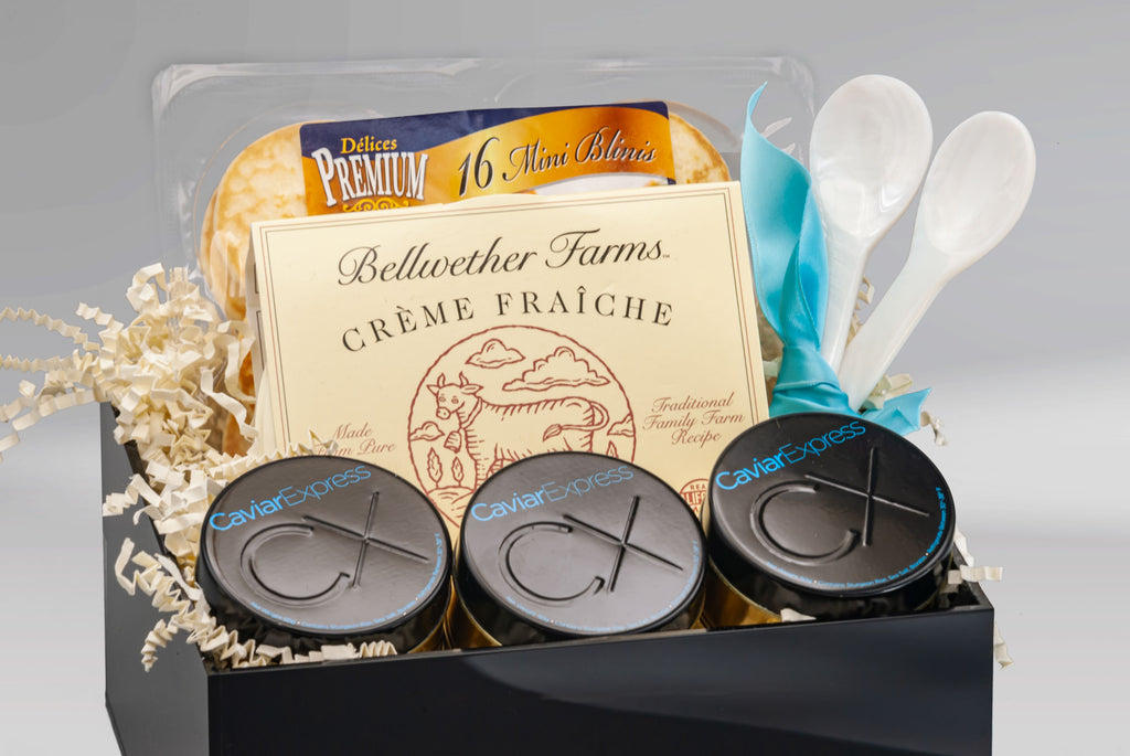 American Caviar Sampler Gift Basket, close up